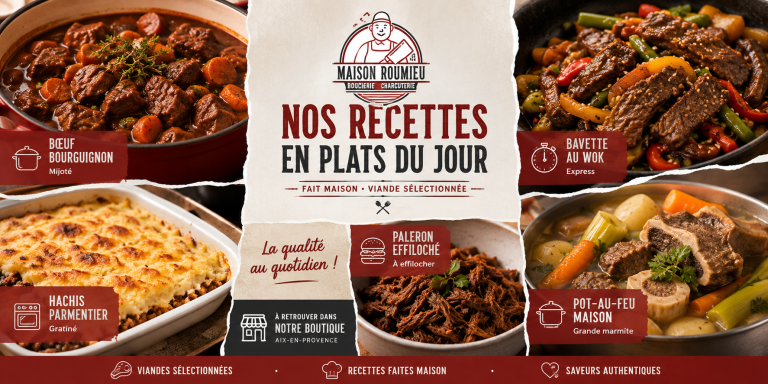 Morceaux de veau, olives vertes et tomates pour préparer un sauté de veau – Boucherie Roumieu à Aix-en-Provence