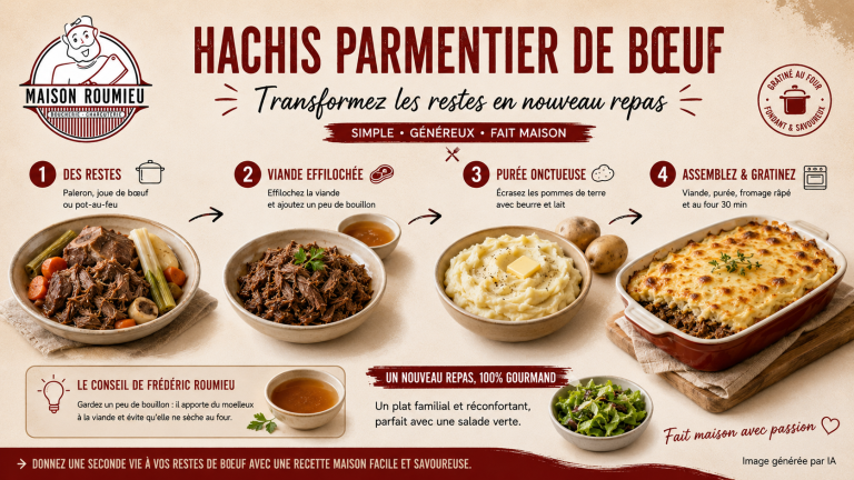 Hachis parmentier de bœuf préparé avec des restes de viande, à la Maison Roumieu à Aix-en-Provence